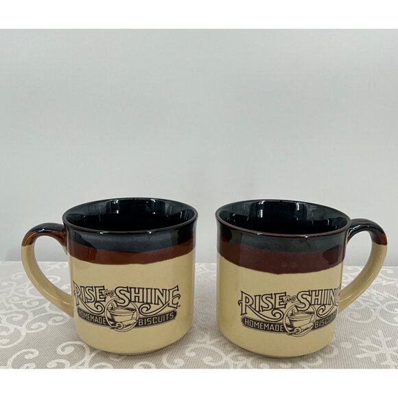 Hardees 1986 Rise & Shine Homemade Biscuits Coffee Mugs Set Of 2 Retro Ceramic - Picture 1 of 4